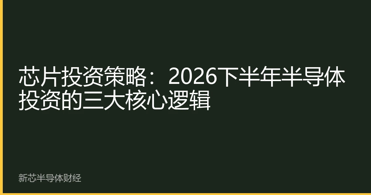 芯片投资策略：2026下半年半导体投资的三大核心逻辑
